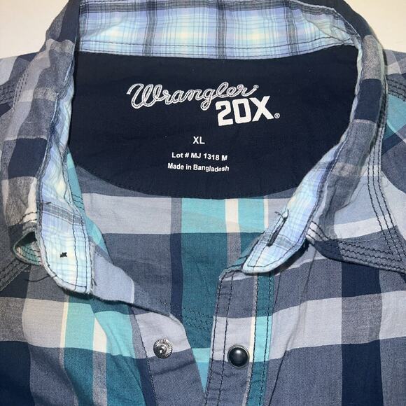 Wrangler 20X Pearl Snap Shirt Mens XL Blue Plaid - Picture 2 of 6